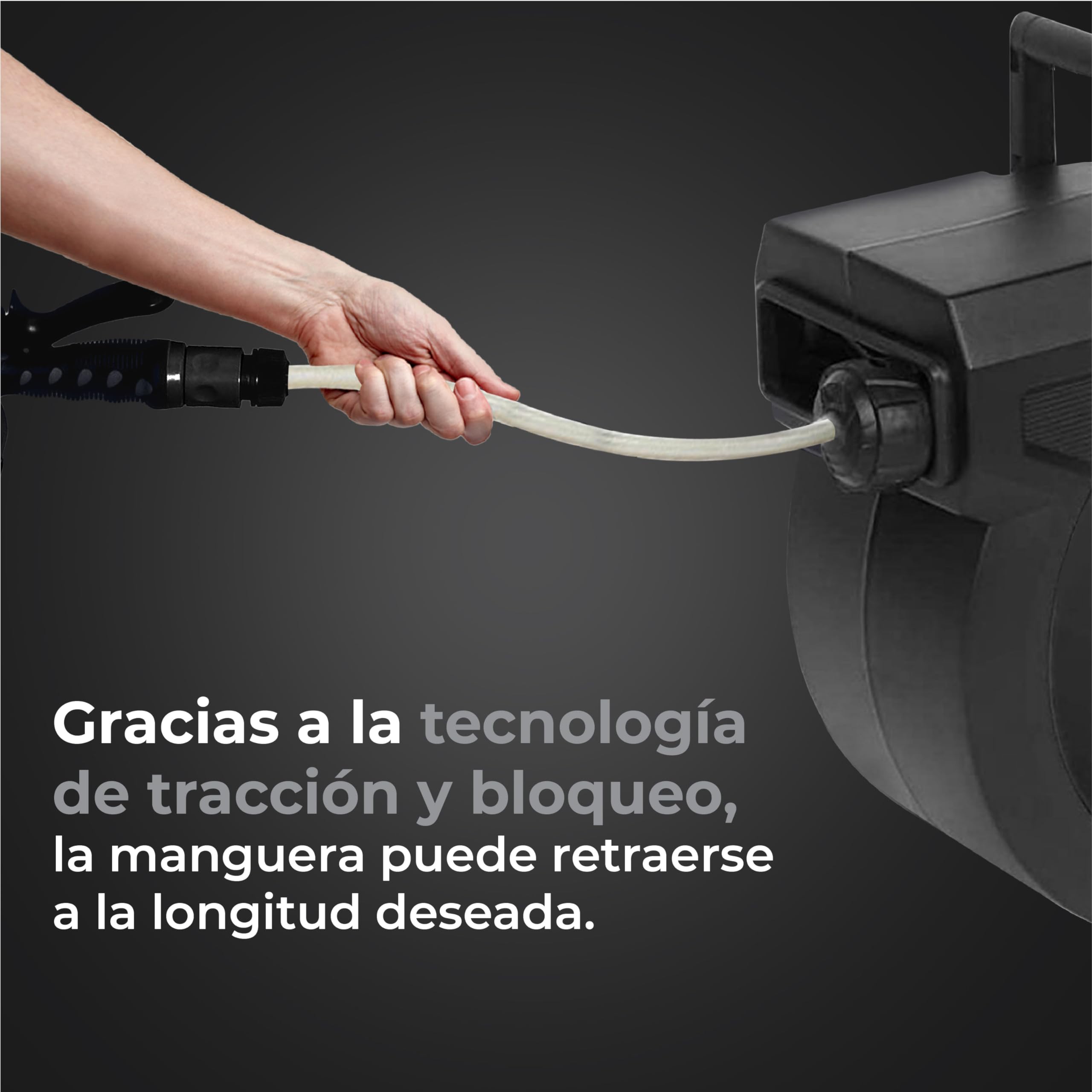 Enrollador de manguera Jardin - 40 Metros - Carrete de Manguera con función de enrollado automático Giratorio 180° - Negro