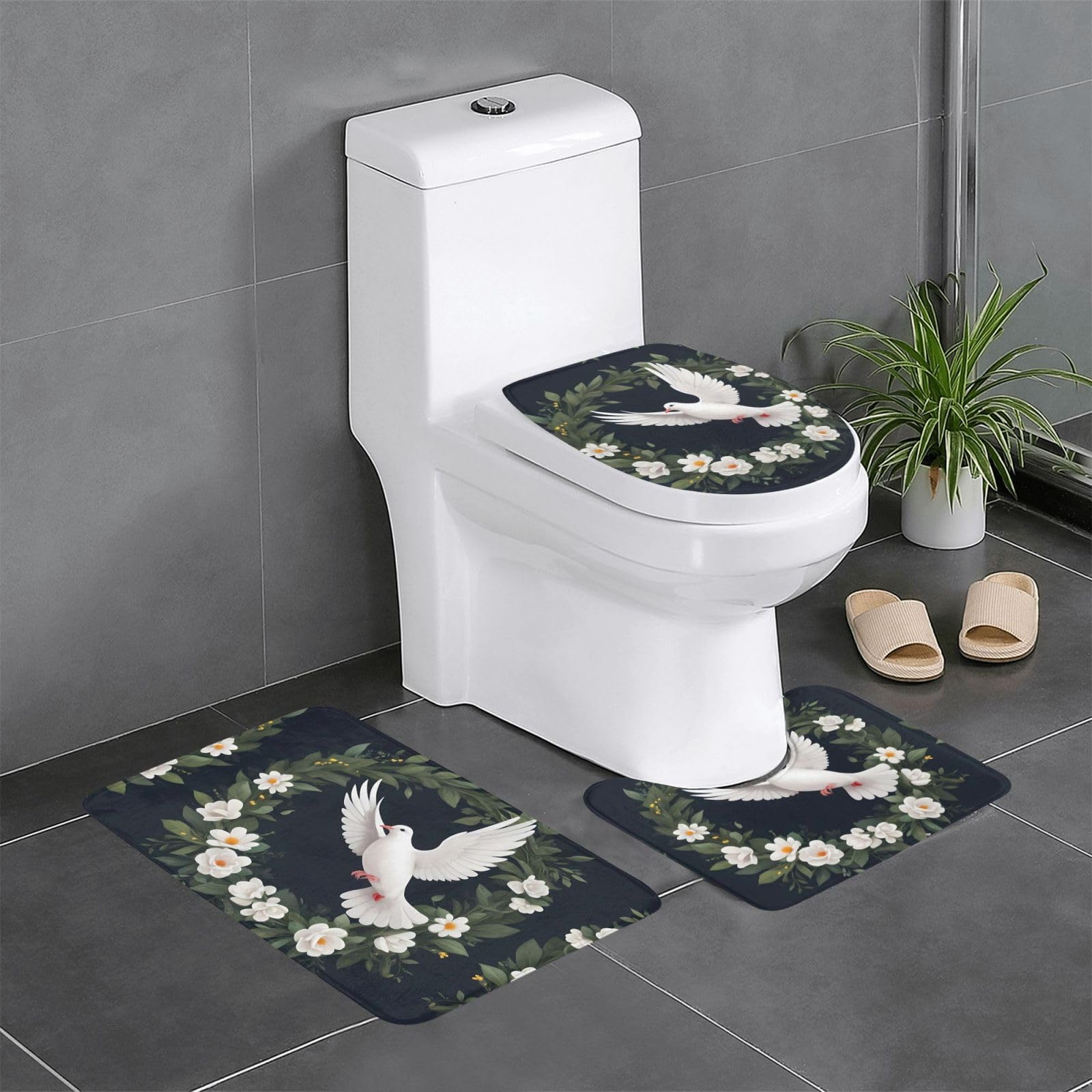 Tapis de salle de bain antidérapants lot de 3 sécurité et douceur colombe blanche