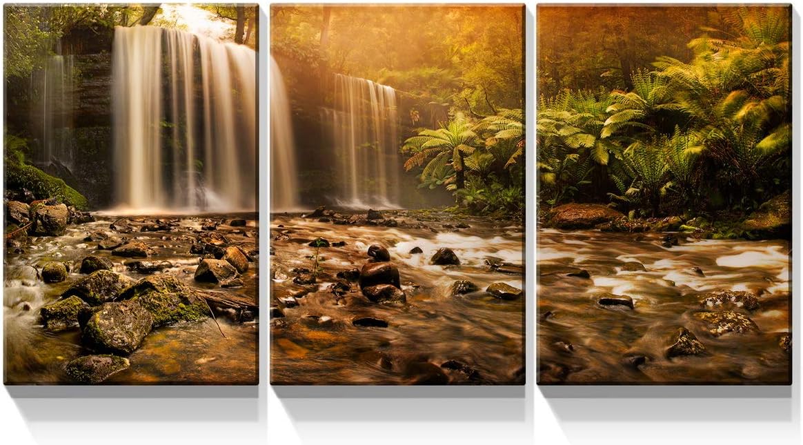 Looife Lienzo decorativo para pared para decoración del hogar, puesta de sol, pintura de pared, lienzo con cascada, imagen impresa en lienzo, 3