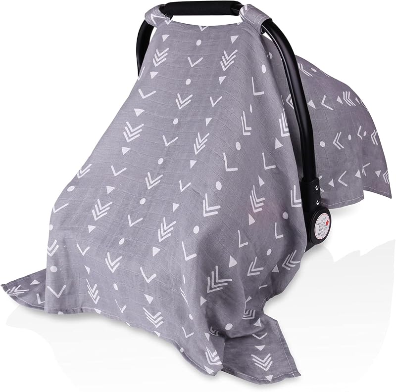 Metplus Muslin Baby Car Seat Cover, Infant Carseat Canopy for Girls Boys | Breathable Baby Carrier Cover, Lightweight Stroller Sun Shade, Fit Spring Summer/Hot Days, Newborn Essentials, Arrow