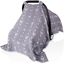 Muslin Baby Car Seat Canopy, Metplus Infant Carseat Cover - Extra Wide Universal Fit, Lightweight Breathable Soft for Babies Girls Shower Gift Arrow