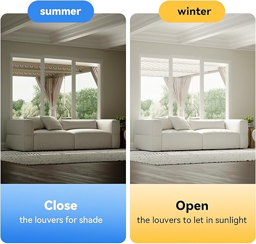 Miniatura 4 de MELLCOM Pérgola con listones de 10 x 12 pulgadas, pérgola de aluminio para exteriores con techo con listones ajustables, cortinas impermeables