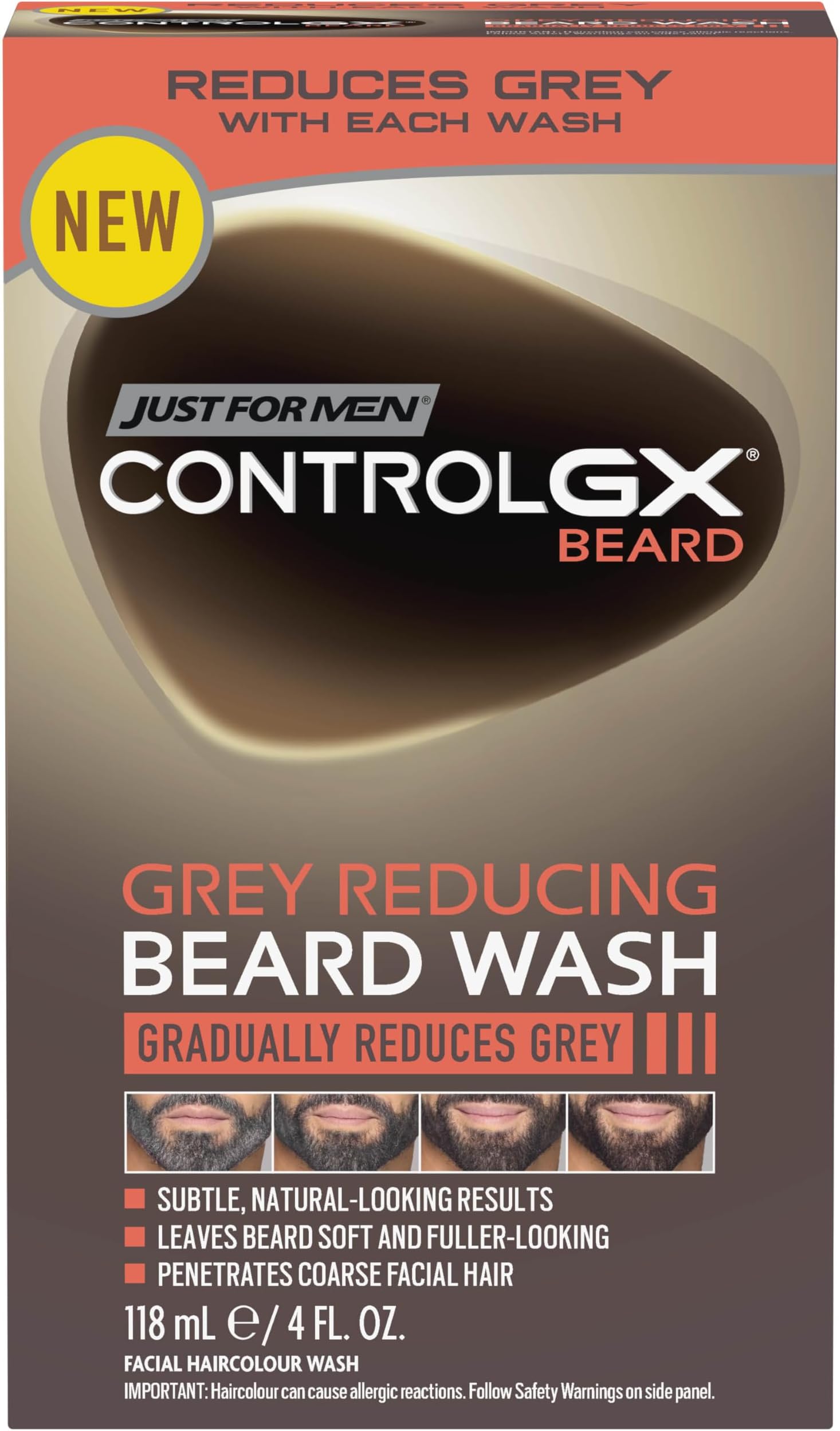 Control GX Beard Wash, Reduces Grey with Each Wash for Subtle, Natural - Looking Results - All Shades, 118 ml