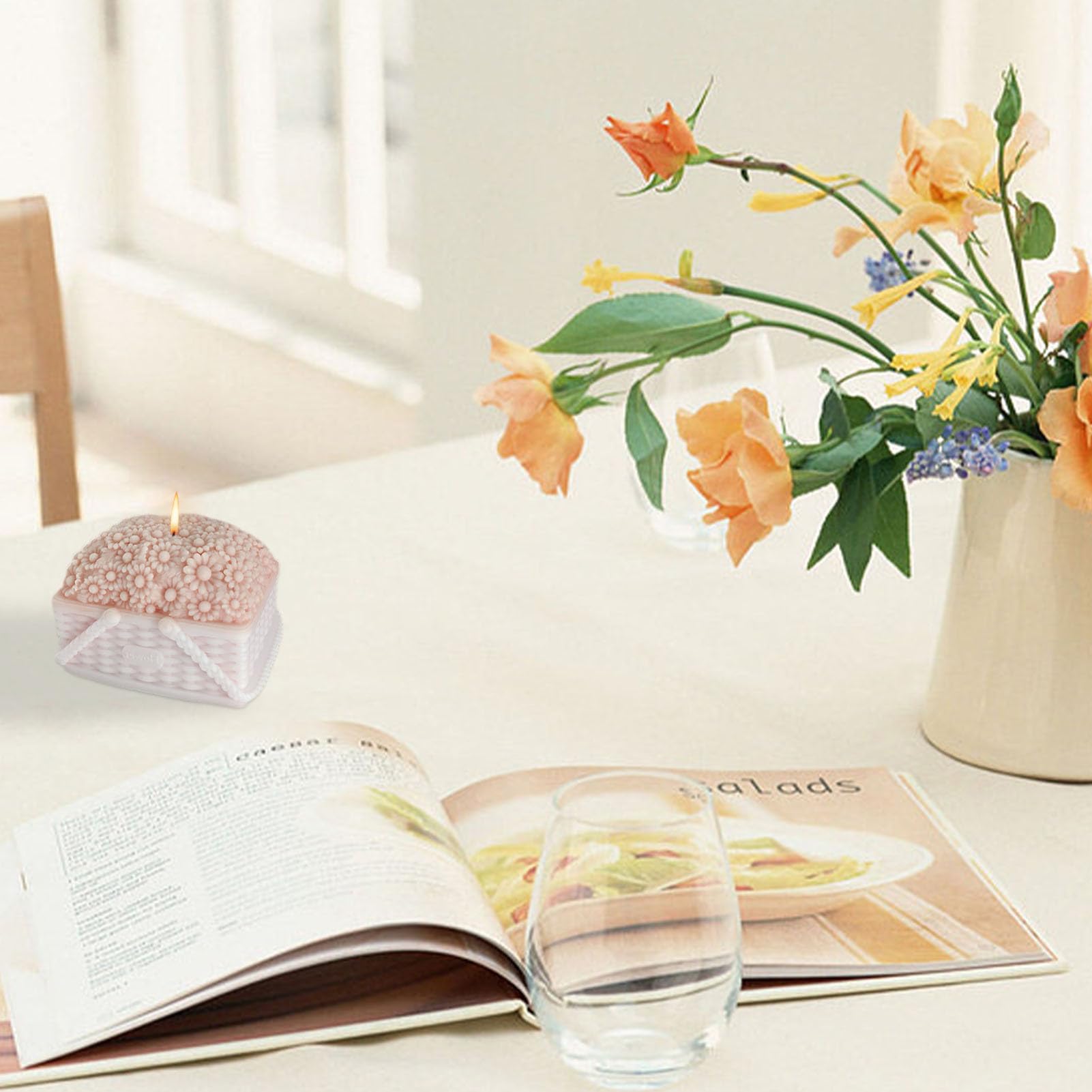 Molde de pastel de flores – Molde multifunción con forma de | cesta de flores – Moldes de arte y manualidades para el hogar para postres, de soja, chocolate, aromaterapia, yeso