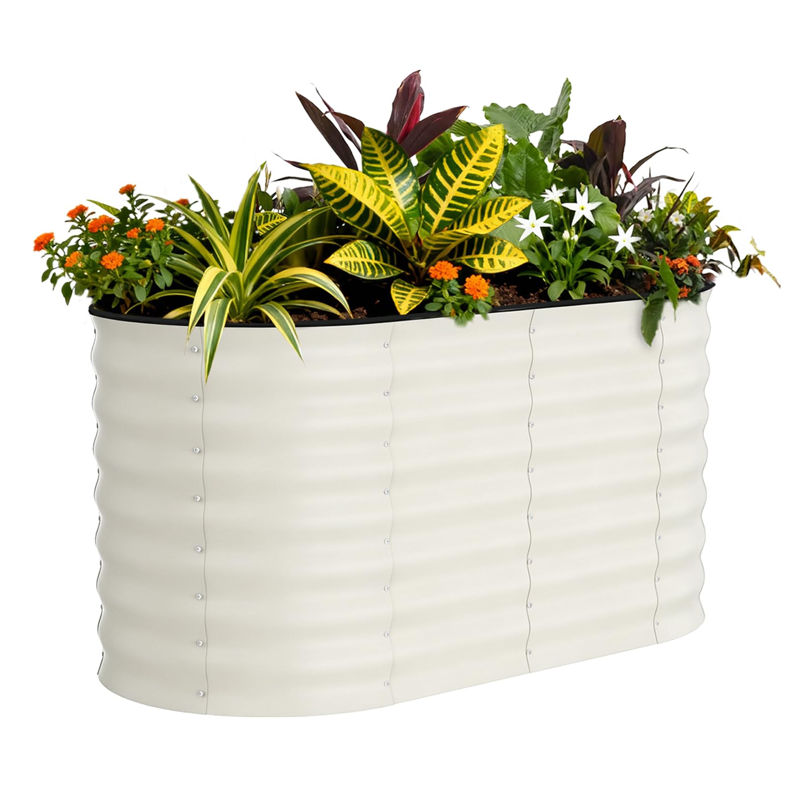 Garvee 4x2x2ft Galvanized Raised Garden Bed, Oval Outdoor Metal Planter Box