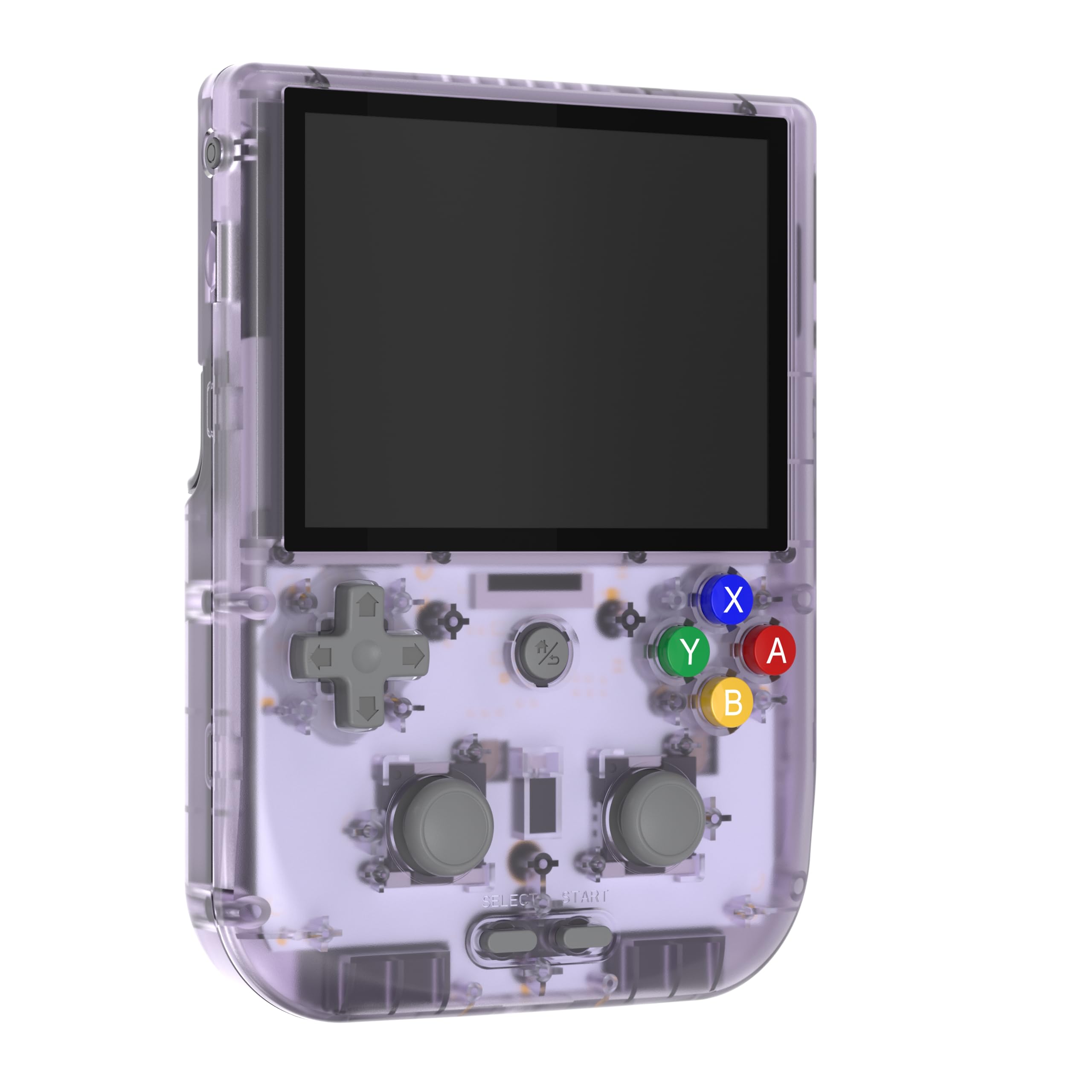 RG405V - Consola de juegos de mano retro, pantalla IPS de 4.0 pulgadas, sistema Android integrado, tarjeta TF de 128 G, batería de 5500 mAh, sin soporte de juegos (morado transparente)