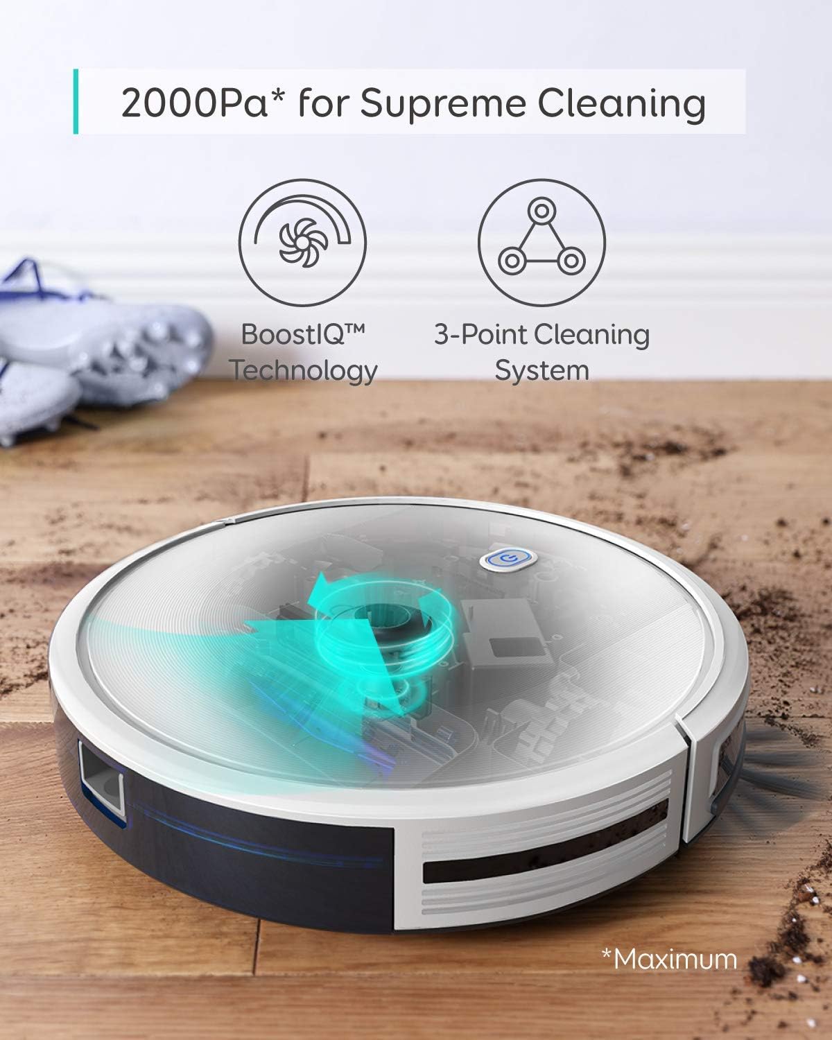 eufy BoostIQ RoboVac 11S MAX, Robot Vacuum Cleaner, Super-Thin, 2000Pa Super-Strong Suction, Quiet, Self-Charging Robotic Vacuum Cleaner, Cleans Hard Floors to Medium-Pile Carpets, White (Renewed)