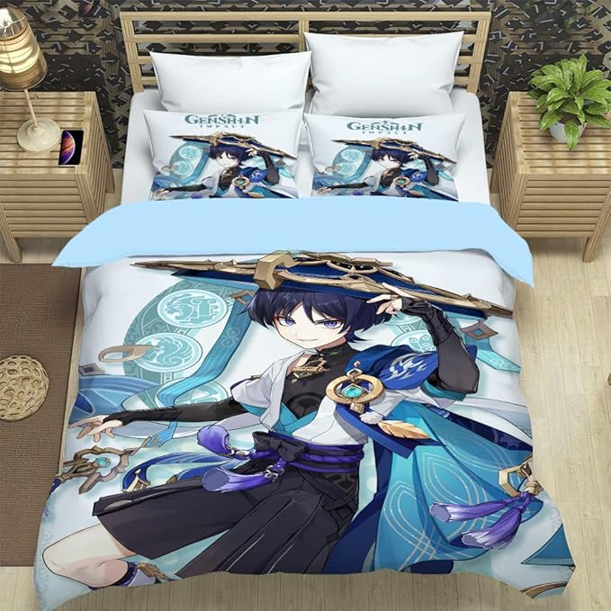 3 Pcs Bedding Set Comforter Cover No Bed Sheet for Genshin