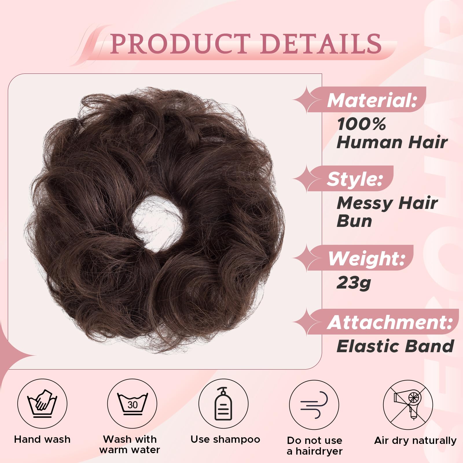 SEGO Pro Real Human Hair Messy Bun Scrunchie, Donut Bun Hair Piece for Women - Curly, 2# Dark Brown, Pack of 1 - Image 4