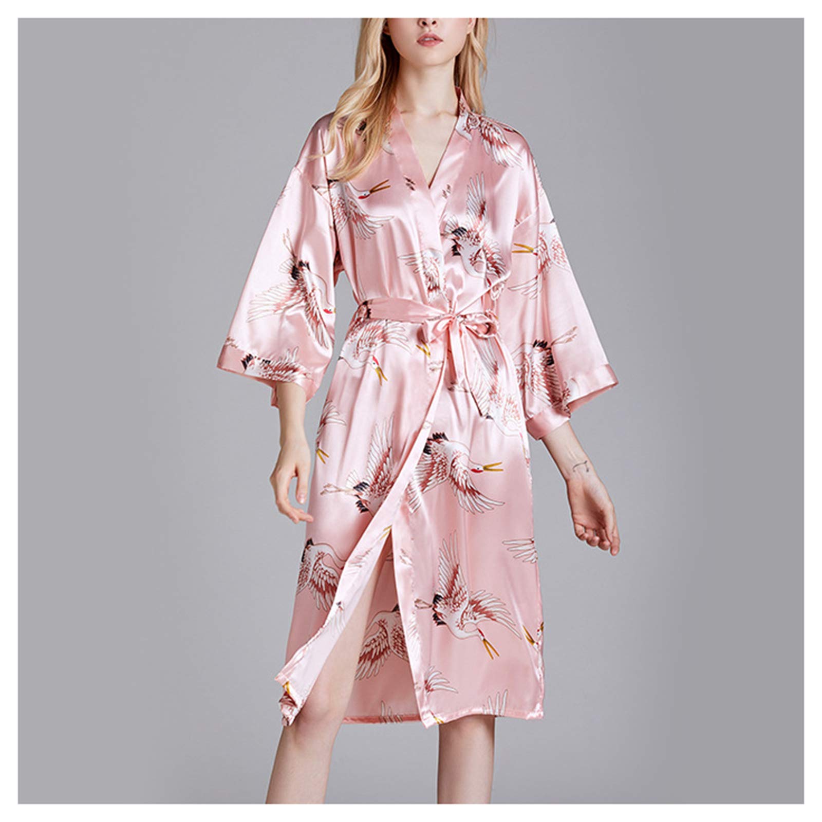 Peignoir imprimé pour femme et chemise de nuit longue ample rose taille M à XL