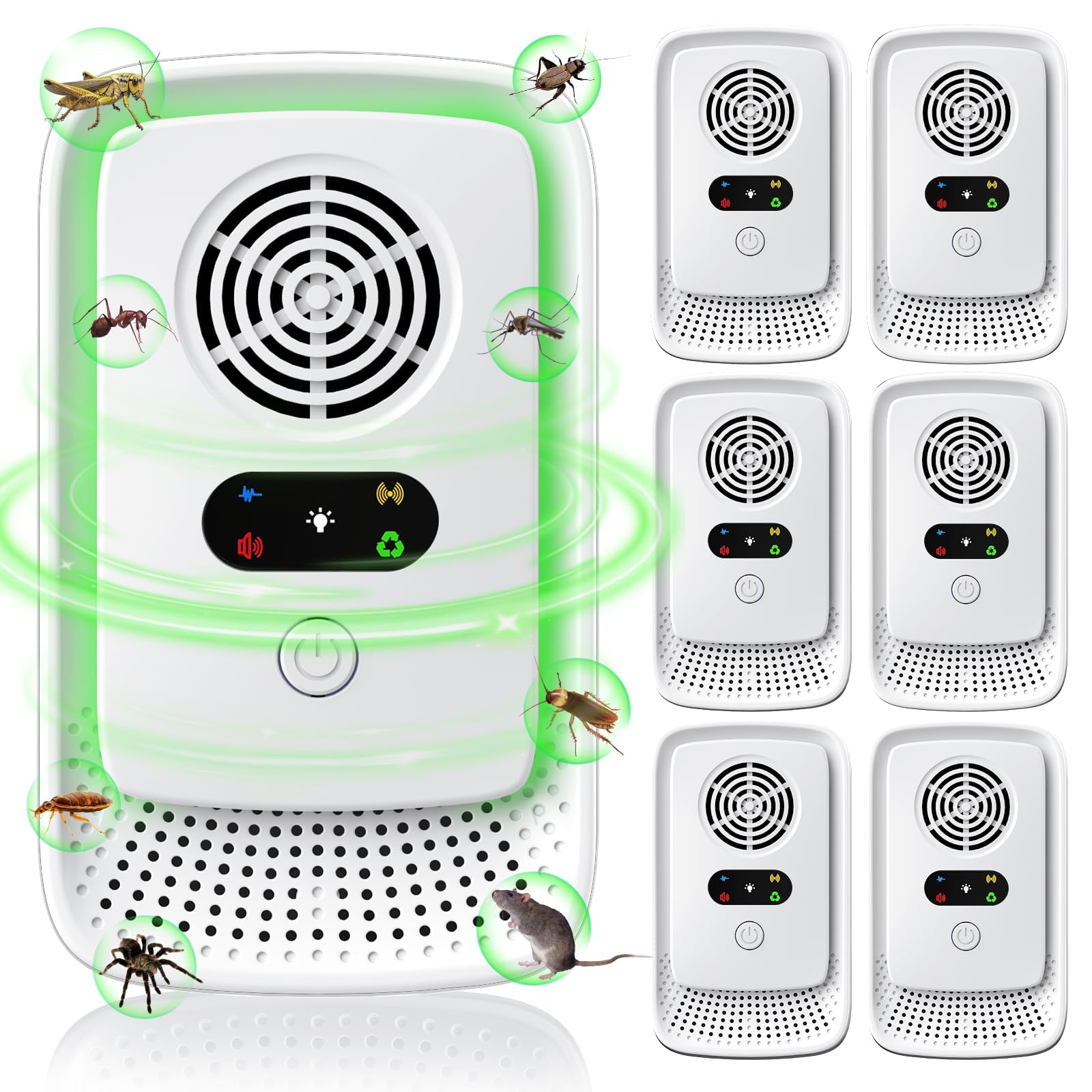 Gecool 6-Pack Ultrasonic Pest Repeller with 4 Modes & Wide Frequency – Safe for Kids, Pets & Indoor Use – Repels Mice, Rats, Roaches, Mosquitoes, Ants, Spiders & Moths