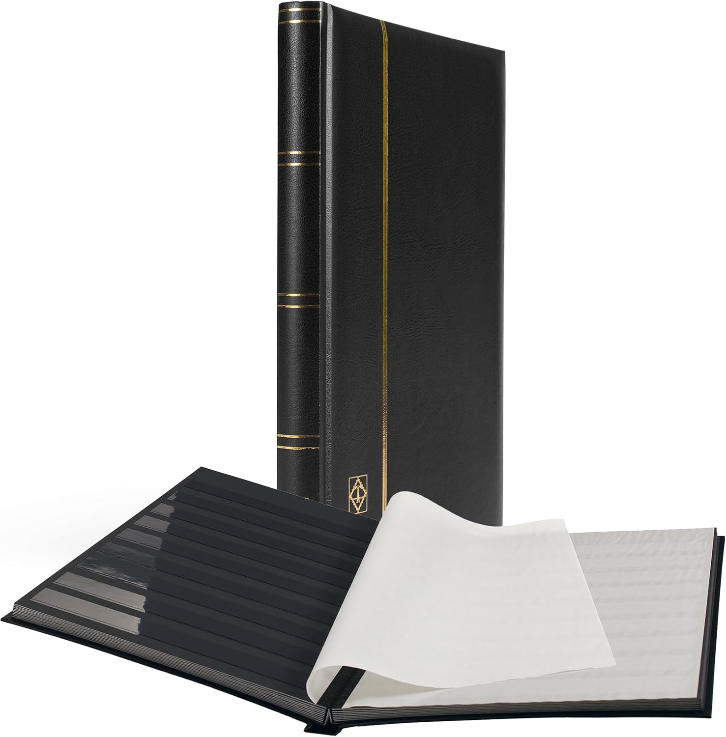 LIGHTHOUSE – “COMFORT” Padded Leather Cover Stockbook for Stamps - 64 Black Cardstock A4 Pages with Clear Strips and Double Linen Hinges - Green