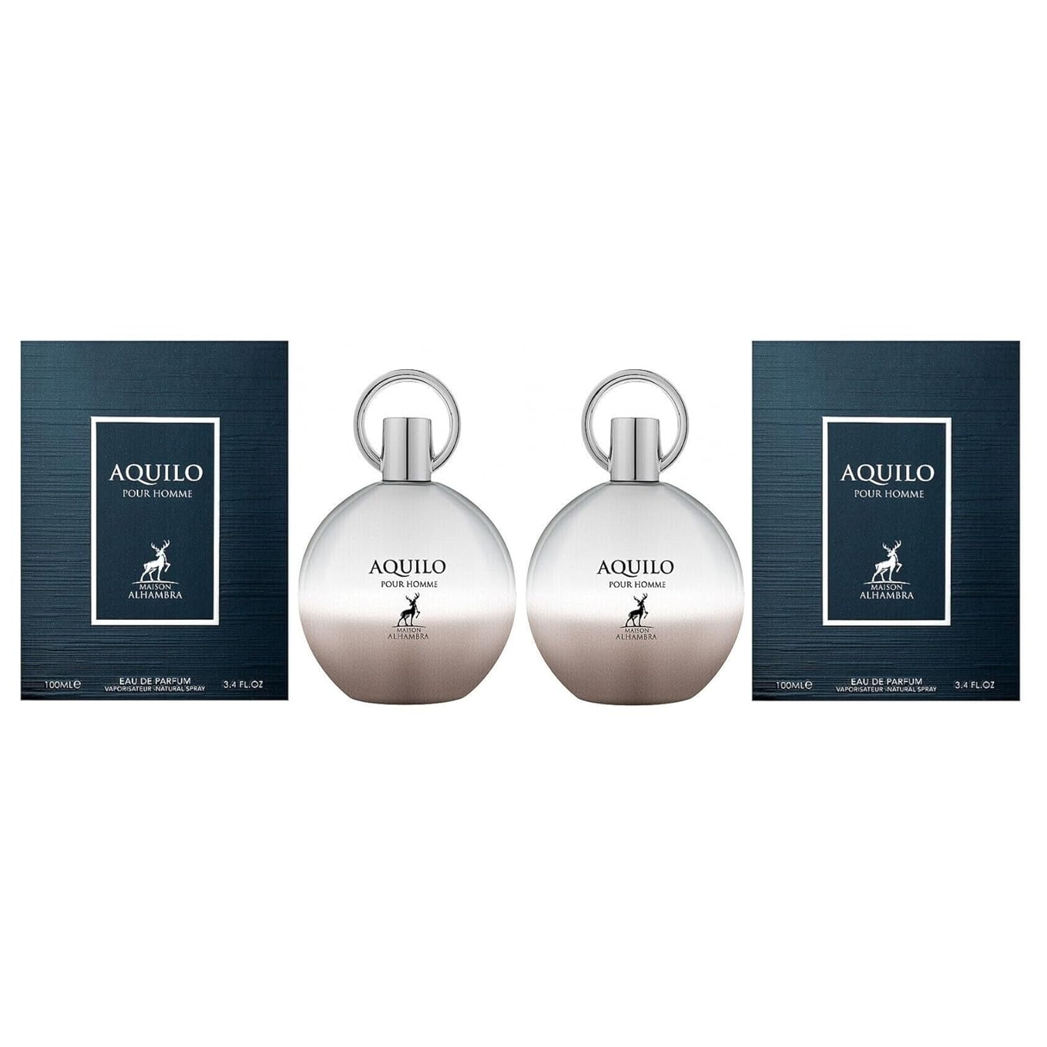 Maison Alhambra Aquilo Pour Homme Eau De Parfum Spray for Men, 3.4 Ounce (Pack of 2)