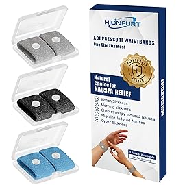 Hionfurt Motion Sickness Bands Anti Nausea Wristband for Adult and Kids Morning Sickness Relief for Pregnant Women Acupressure Nausea Relief for Car, Sea, Air Sickness - 3 Pairs Grey, Black, Blue