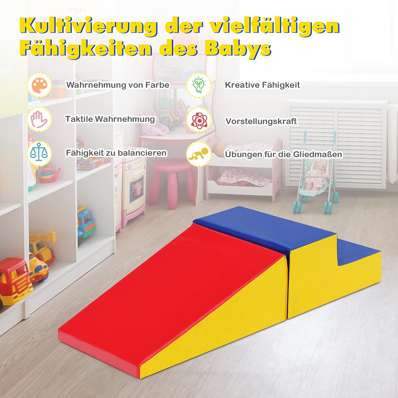 GOPLUS 2 Bloques de Construcción de Espuma, Bloques de Construcción Blandos para Escalar, Bloques Grandes con Escalera y Tobogán, Superficie de Piel Sintética