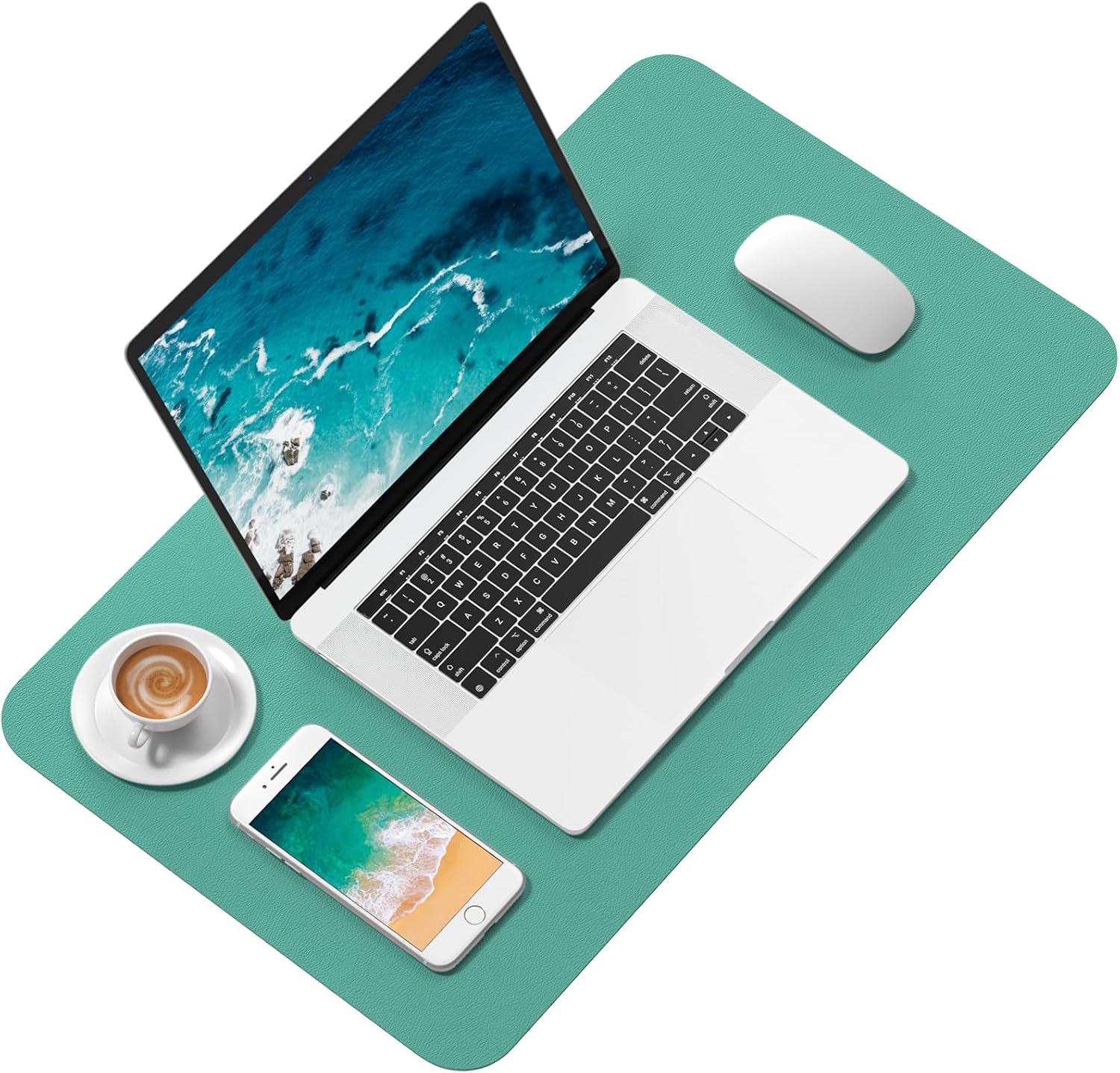 Hsurbtra Desk Pad, 23.6" x 13.8" PU Leather Desk Mat, M Extended Mouse Pad, Waterproof Desktop Blotter Protector, Non-Slip Ultra Thin Small Laptop Keyboard Writing Mat for Office Home, Fruit Green - 2