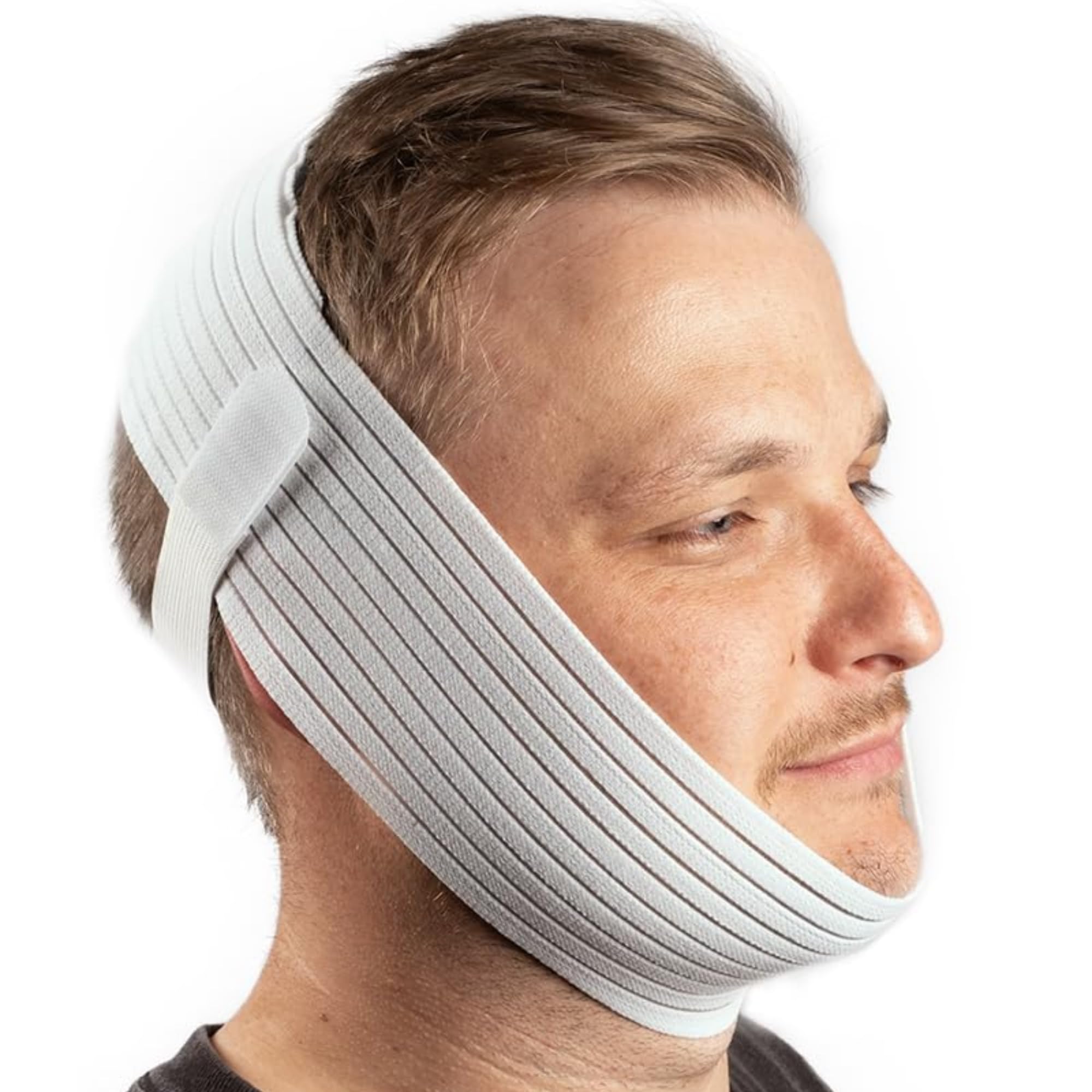 LifeSource Deluxe Chinstrap for CPAP Users, Made in USA, CPAP Chin Straps for Men and Women, Keep Mouth Closed While Sleeping, Adjustable, White