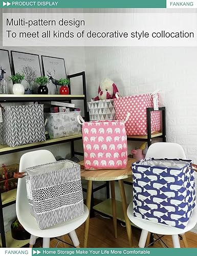 Miniatura 6 de FANKANG Cesto cuadrado de almacenamiento para guardería, cesta de lavandería de lona, plegable con revestimiento de polietileno impermeable,