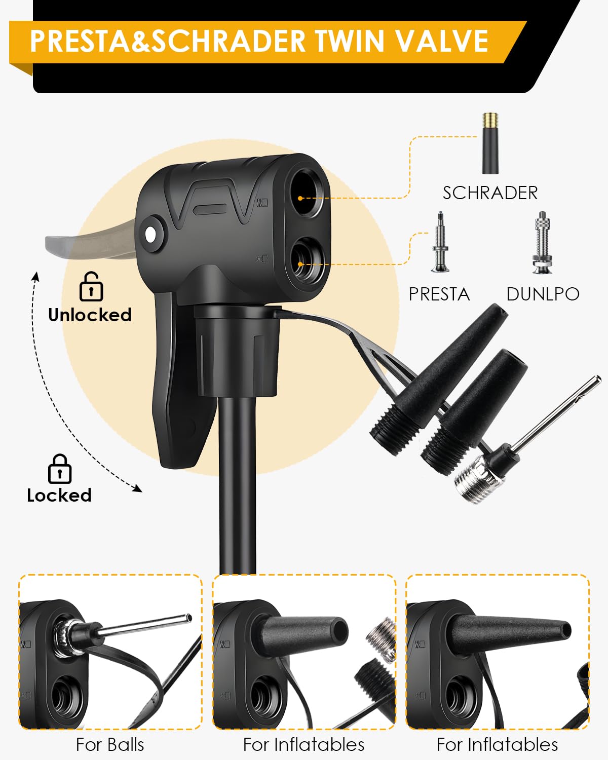 Pompe à vélo VOGORA avec Manomètre, Presta & Schrader, Gonflage Rapide Vélos Route & VTT