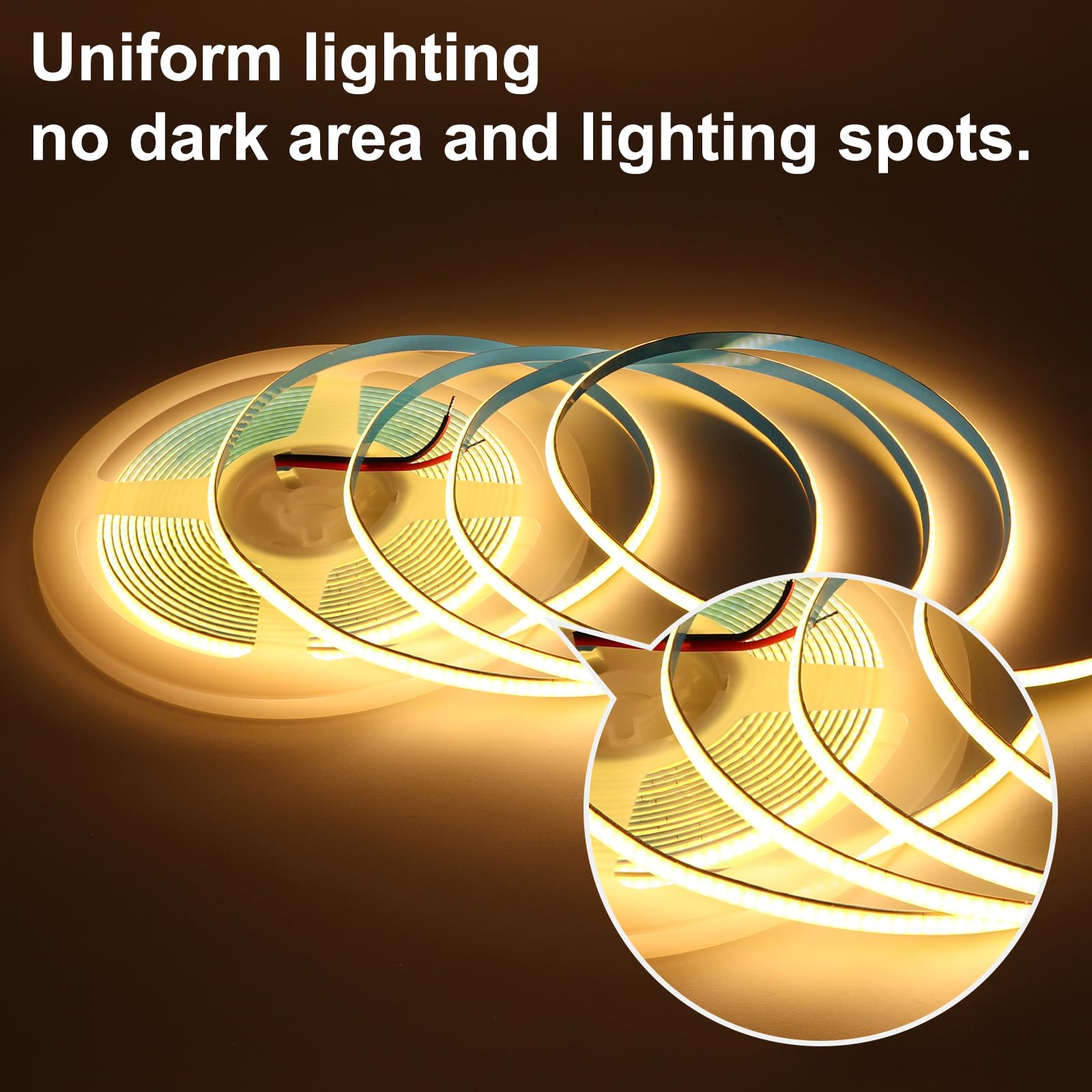 5m 12V COB LED Streifen 5mm 400LED/m 5m Warmweiß 3000K CRI>90 ultradünn dimmbar flexible Lichtleiste Innenbeleuchtung für Küche Regal Schlafzimmer DIY Deko Lichtband (ohne Netzteil und Controller)