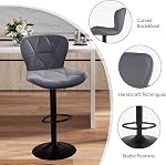 Nalupatio Modern Bar Stools Set of 2, Adjustable Faux Leather Upholstered Swivel Counter Stools, Counter Height Barstools with Back for Kitchen Island, Dark Grey