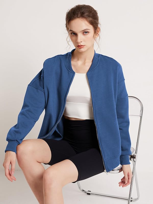 GEMLON Sweatshirt for Women Zip Up Fleece Jacket with Pockets Blue L image 6