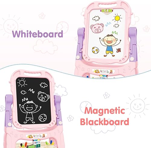 Miniatura 8 de Amagoing Caballete para niños, caballete de arte ajustable para niños pequeños, tablero de dibujo magnético doble con accesorios de pintura, regalo