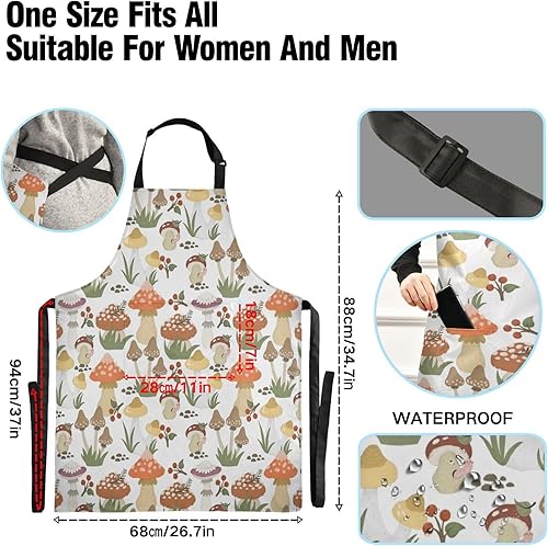 Miniatura 3 de Kigai Delantal de cocina para mujeres y hombres, delantales impermeables con bolsillos y cuello ajustable para hornear, cocinar, jardinería, A