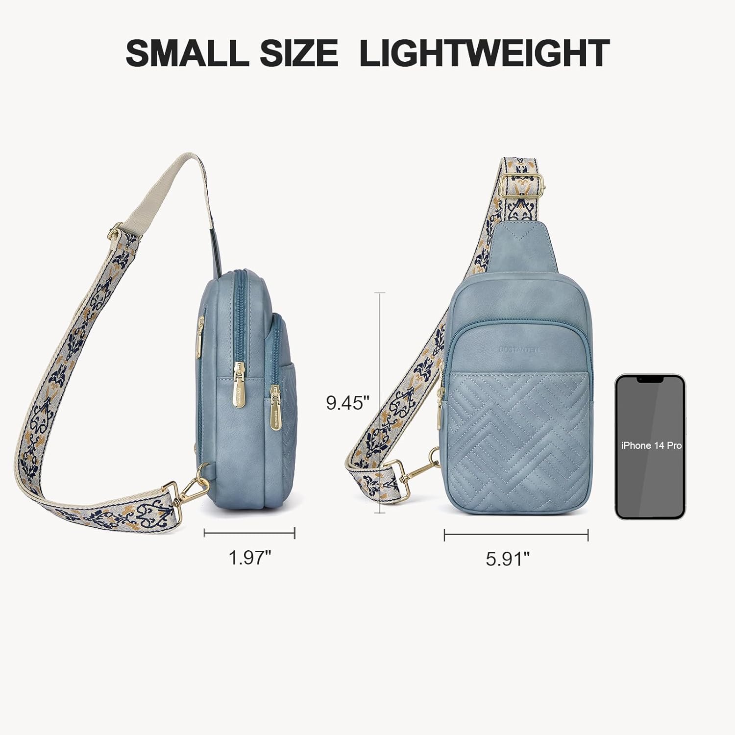 BOSTANTEN Sling Bag Quilted Crossbody Bags for Women Cross Body Purse Leather Fanny Pack with Adjustable Guitar Strap - Image 3