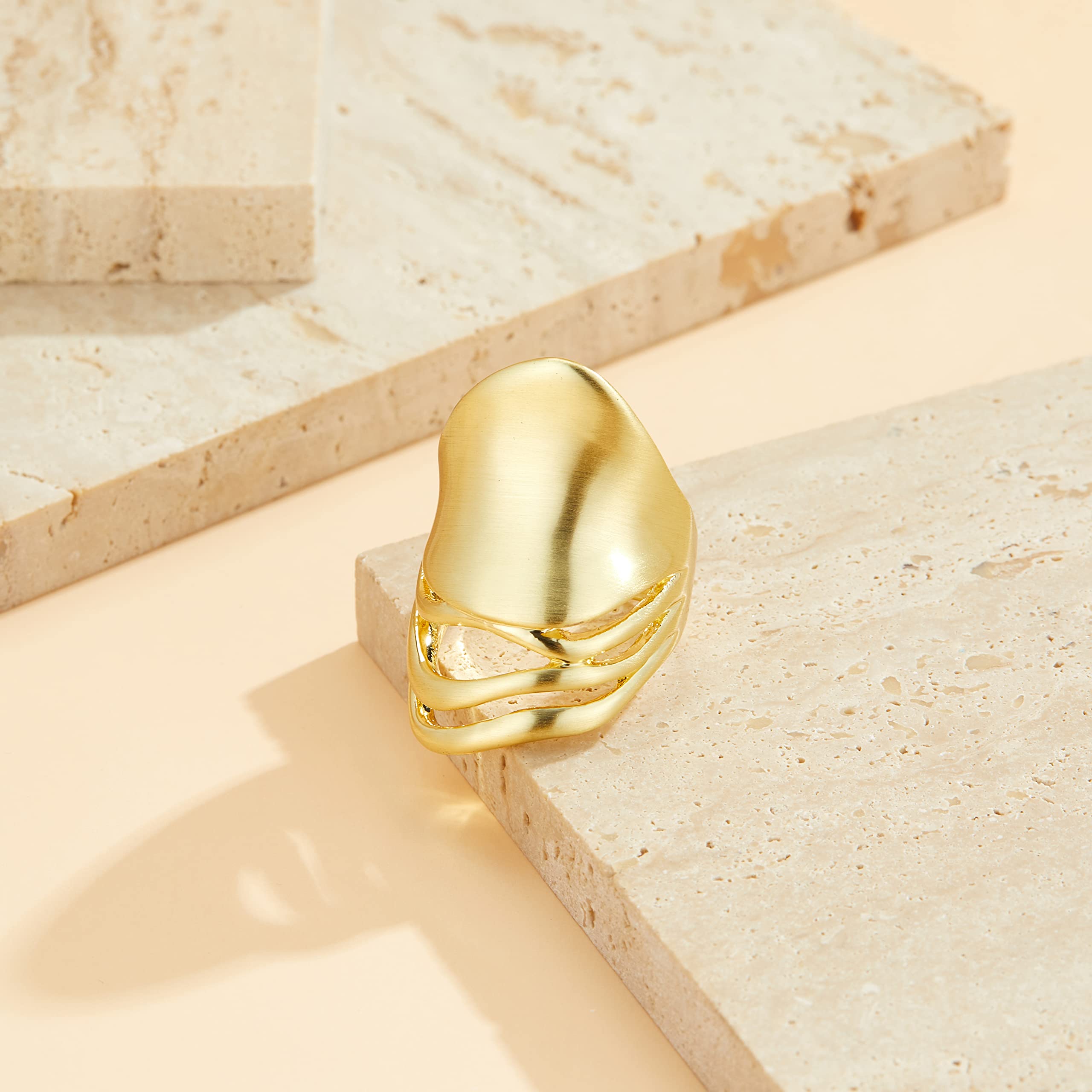 Gold- und Silberringe für Damen, klobige Siegel-Statement-Ringe, vergoldeter Bandring, breite quadratische Metallringe, Cocktail-Modeschmuck, Geschenke für Sie