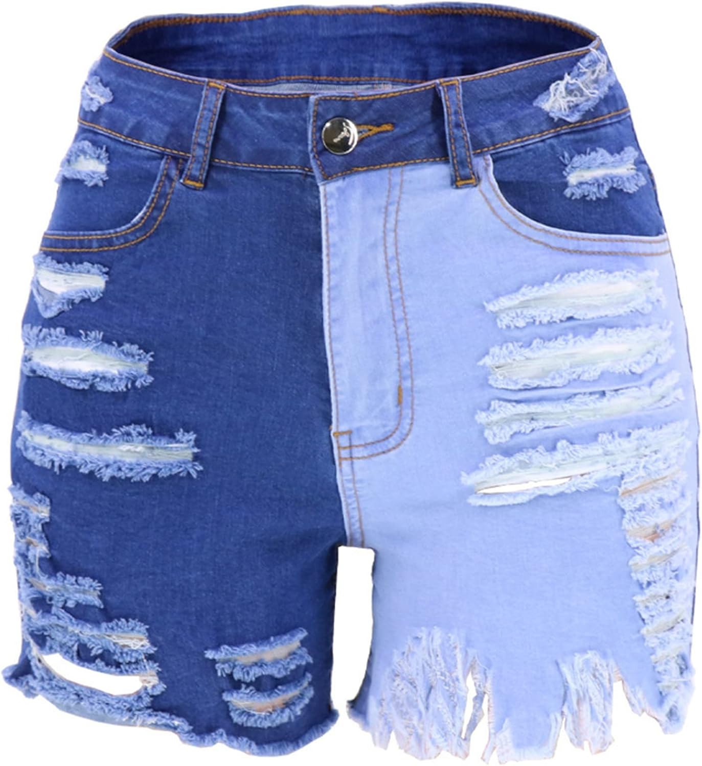 [売店] レディース デニム ショートパンツ 春と夏の女性のカラーブロックデニムショーツハイウエストワイドレッグパンツ レディース