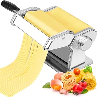 Alyoen Nudelmaschine Manuell, Pasta Maker aus Edelstahl, Pastamaschine mit 9 Einstellbaren Stärkeeinstellungen & 2 Schneidern, Pasta Machine für Spaghetti, Tagliatelle, Lasagne, Fettuccini