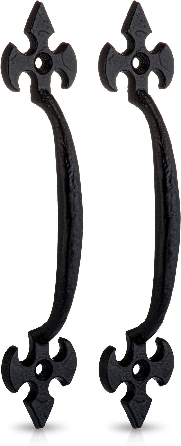 XFORT 160mm Black Fleur De LYS Door Handle Pull, Antique Black Pull Handle, Cast Iron Door Handle, Black Cabinet Handles, Rustic Barn Door Handle, Vintage Pull Handle for Cupboard/Shed/Gate, 2 Pack
