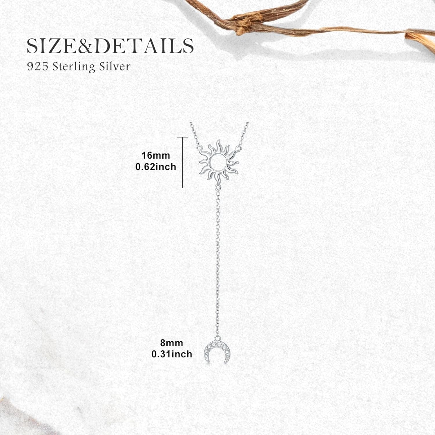 Diamond Sun Moon Y Necklace for Women 925 Sterling Silver Lariat Long Necklaces with Lab Grown Diamond Jewelry Gift for Birthday - Image 5