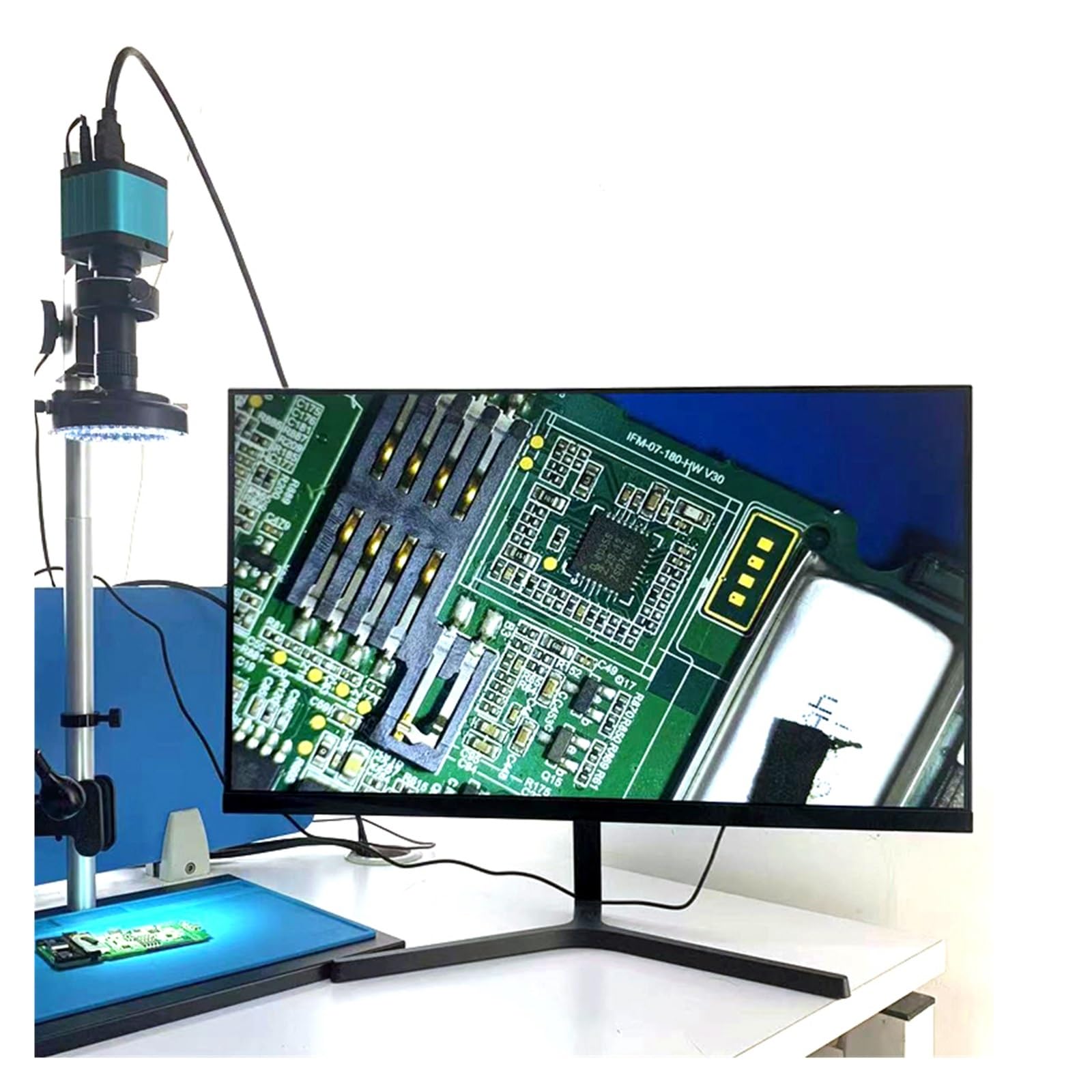 Microscopio video USB HDM/I da 48 MP 4K 1080P con obiettivo C-mount, zoom 10-130X, distanza di lavoro ultra elevata for riparazione e saldatura del telefono