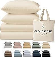 Vista 14 de Cloud Scape Linen - Juego de sábanas de 100% algodón egipcio, tamaño individual, juego de ropa de cama de lujo de 3 piezas, 400 hilos, calidad