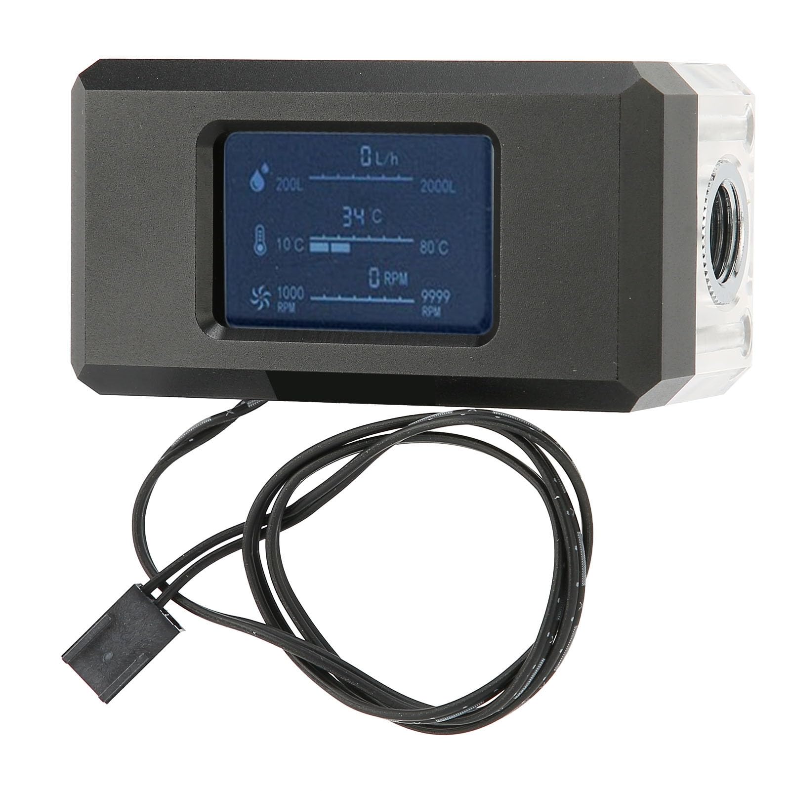 LSJ-ZN - Refrigeración de PC con pantalla LCD: monitoreo de la velocidad (L/) y la temperatura del líquido en tiempo real, + construcción acrílica, conector de ventilador de 3 pines