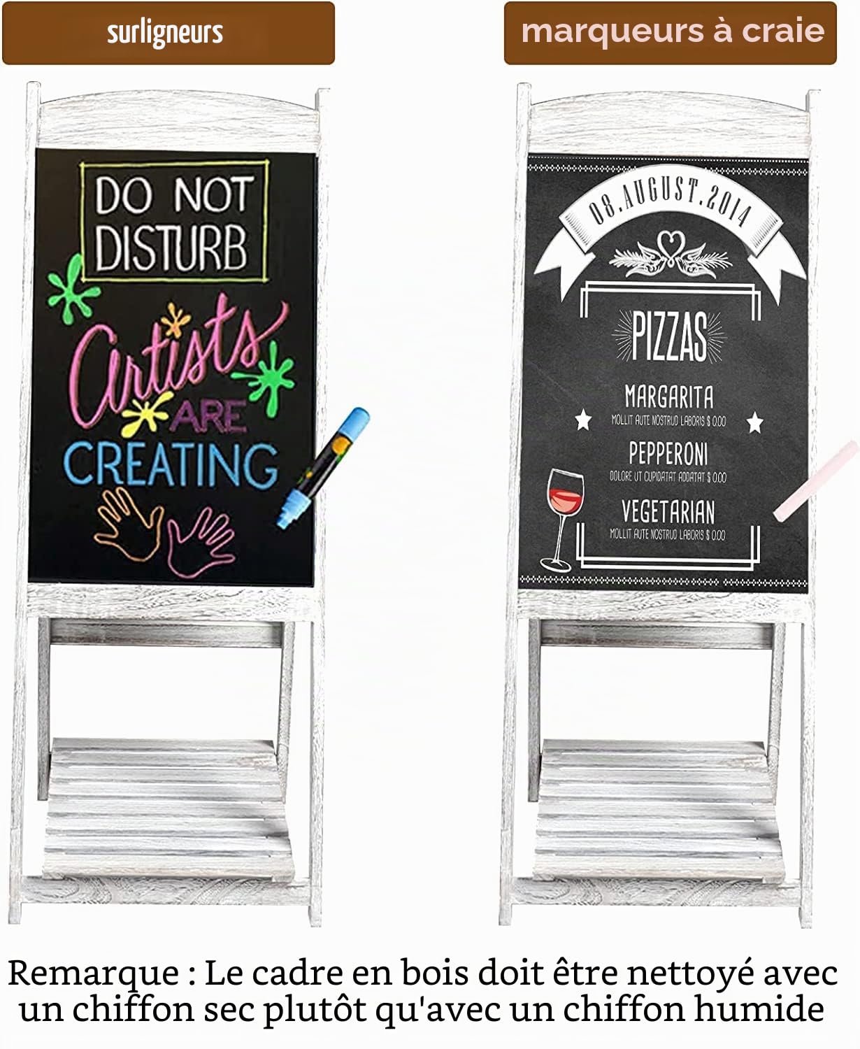 unho Panneau Publicitaire Sur Pied, Tableau Noir Ardoise Magnétique Cadre en Bois Chevalet Trottoir Extérieur Avec Étagère de Rangement 110 x 44cm Idéal Pour Restaurant Café Bar Bistrot - Gris