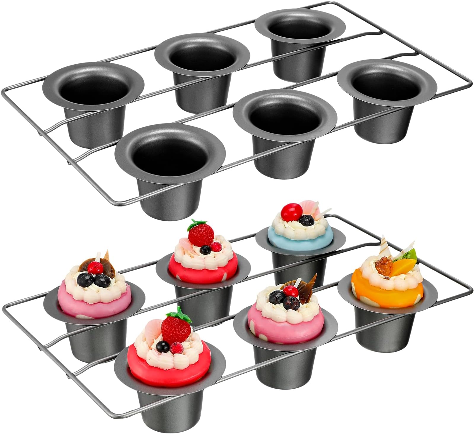 Shellwei 6 Cup Nonstick Popover Pan Muffin Cupcake Pan Yorkshire Pudding Pan Bakeware for Oven Baking (Gray,2 Pcs)