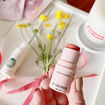 Sophia + Mabelle Creamy Blush Stick - Cheeks Hydrating Face Blush, Stick for Natural Makeup, Red Rose Tint with Golden Shimmer, Easy Blend Stick Blush, Cream Makeup Essential, 0.17 Oz (5g)