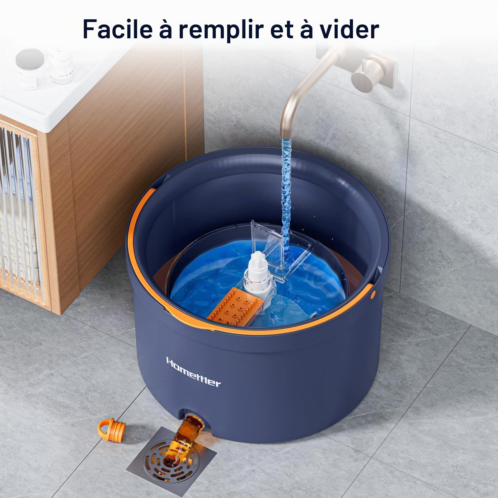 132cm Balai Serpillère avec Seau Essoreur, 2 en 1 Système de Filtre Ssépare la Saleté de l'eau Douce, Serpillere Microfibre pour Sol Fenêtre, Mop Vadrouille de Nettoyage avec 4 Tampons