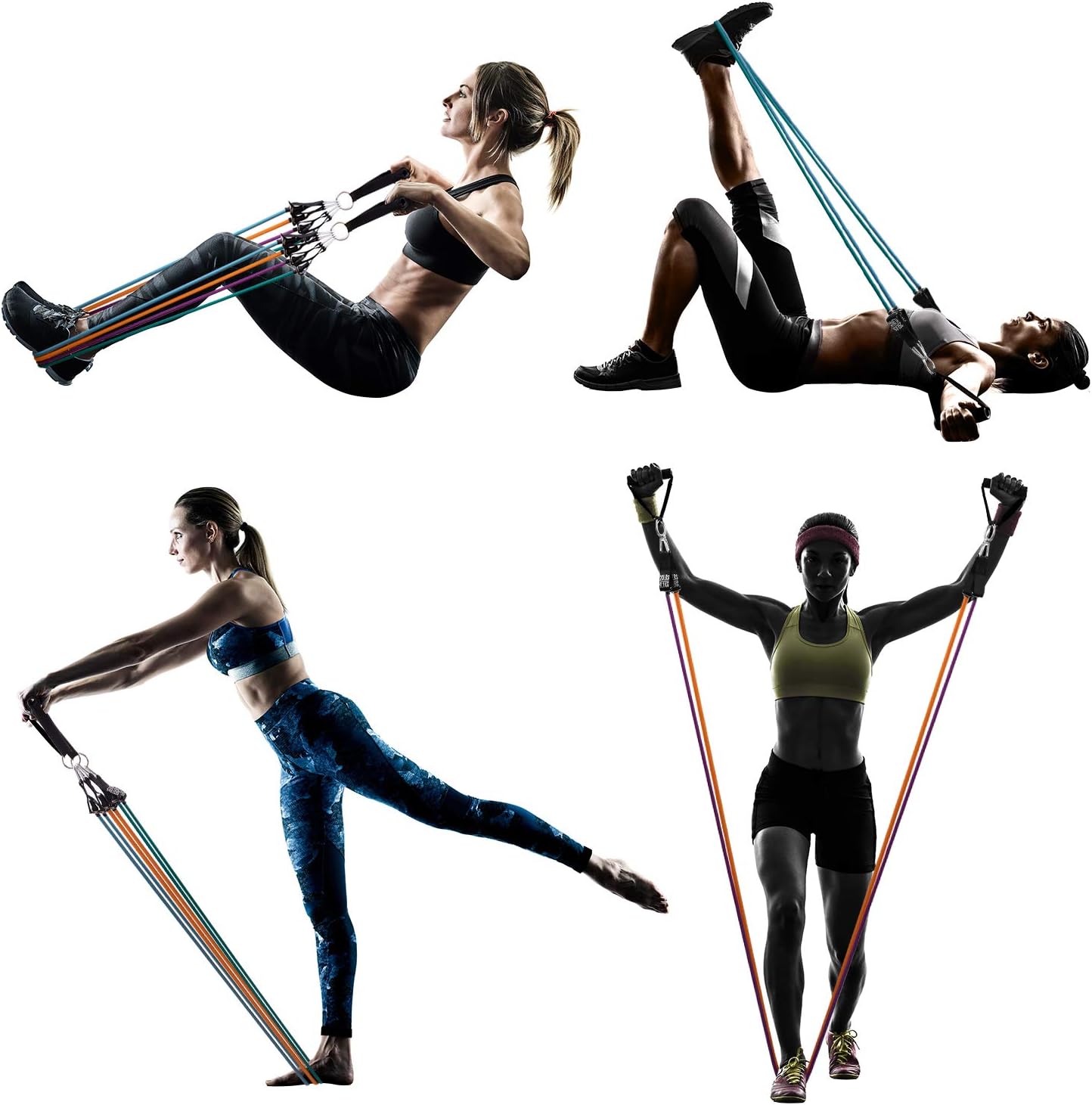 AMBOR Resistance Bands Set (11pcs), Exercise Workout Bands with Handles, Door Anchor, Portable Bag, Legs Ankle Straps for Strength Training, Physical Therapy, Home Workouts, Stackable Up to 150 lbs