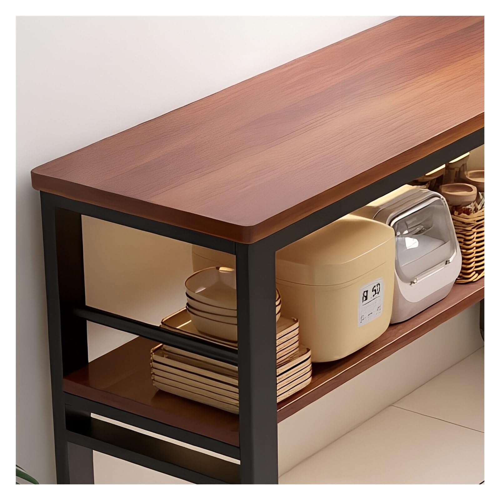 Carrello da cucina Carrello for isola da cucina con ruote con serratura Carrello portaoggetti con struttura in metallo e piano in legno(L)