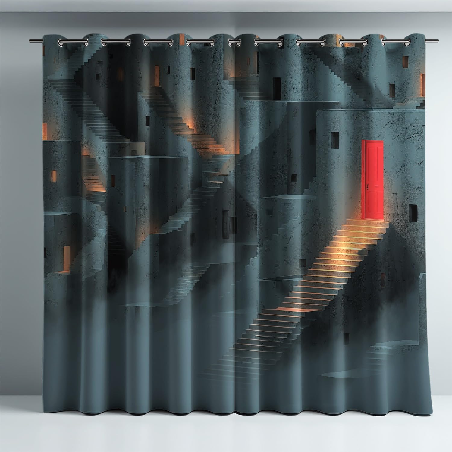 Generisch Thermovorhang Grau Vorhang Mit Metall-Ösen 2-teiliges Set 175 x 140 cm (H x B) Dekorative Vorhang Mit Persönlichkeit Ruhig Lampe Muster Für Hochwertiges Wohnzimmerambiente