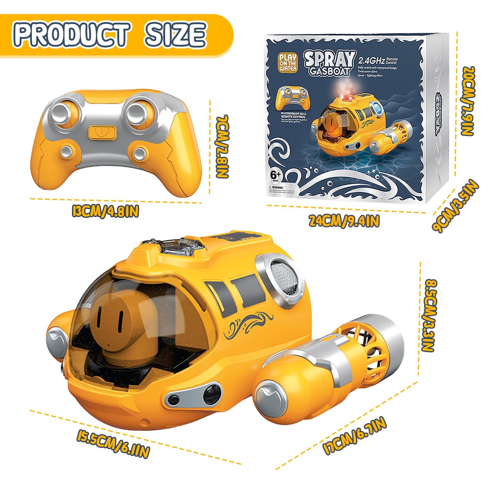 Funmo Mini Sottomarino Telecomandato 6 Canali, Barca RC Elettrica Militare Simulata 2,4 GHz, Giocattolo Acquatico per Piscina e Bagno, Regalo di Compleanno per Bambini dai 3 Anni in Su
