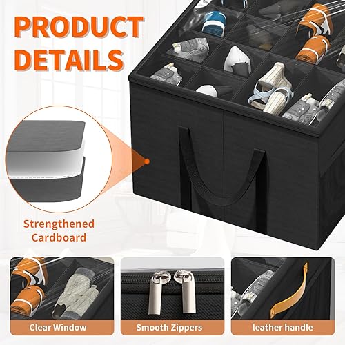 Miniatura 4 de Aokeyee Organizador de zapatos para armario, paquete de 2 cajas organizadoras plegables de almacenamiento de zapatos con cubierta transparente y 4