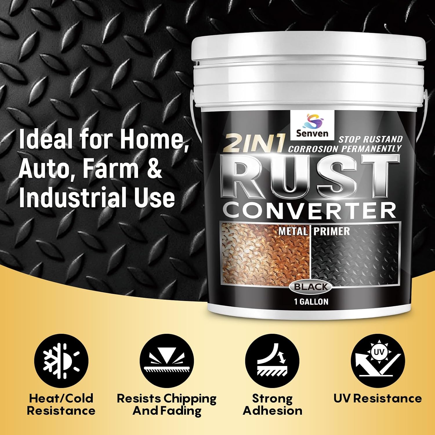 2 in 1 Rust Converter and Metal Primer 1 Gallon/128oz Black Rust Reformer Paint for Metal, Trailer, Truck Frame, Car Chassis, Rust Encapsulator & Inhibitor, Heat Resistance Rust Black Paint for Metal