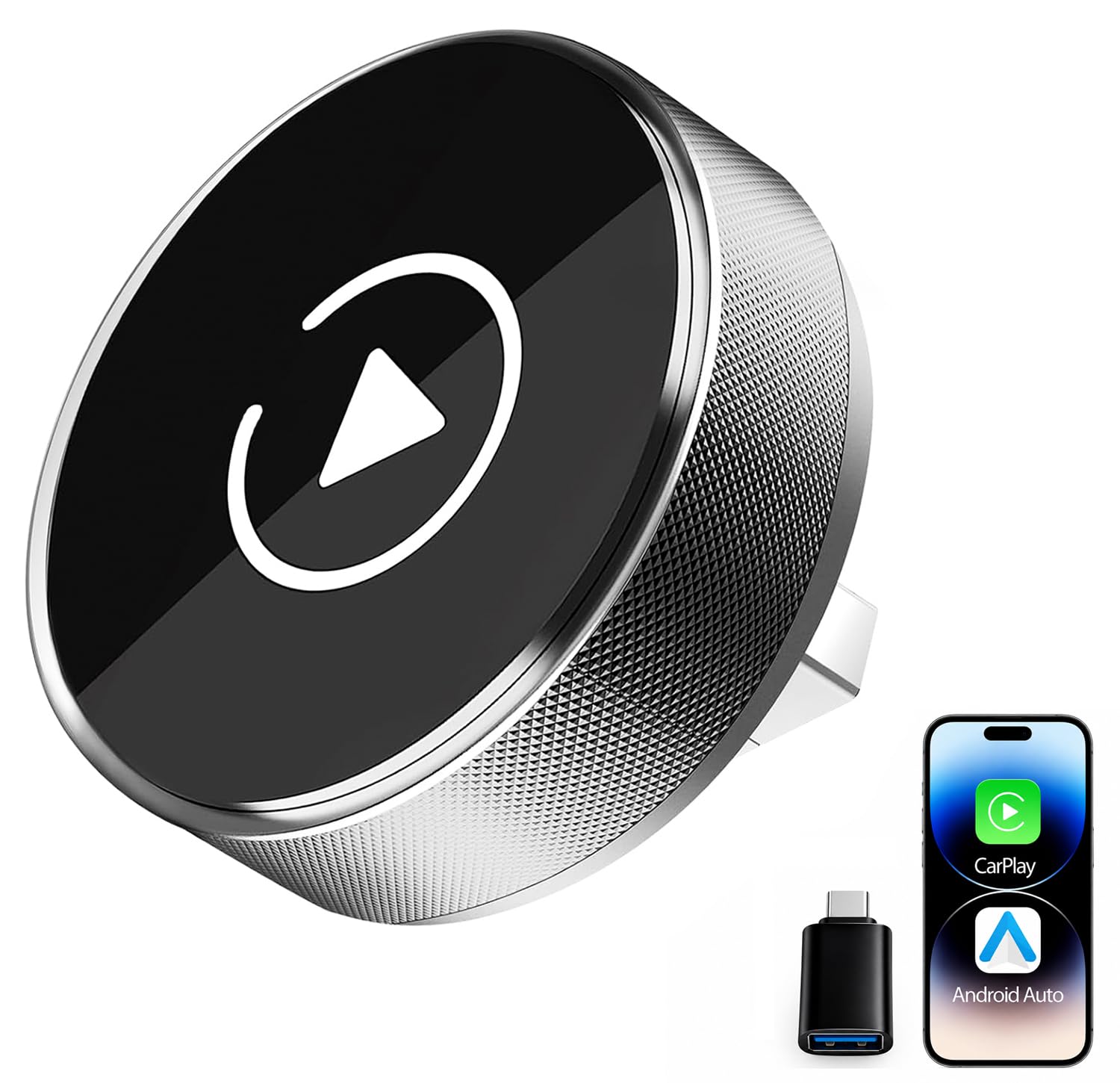 2026 Adaptateur Carplay & Android Auto sans Fil, 2-in-1 Adaptateur Carplay sans Fil, WiFi 2,4/5GHz avec Connexion Automatique, Plug & Play pour iPhone & Android, Design Premium en Aluminium