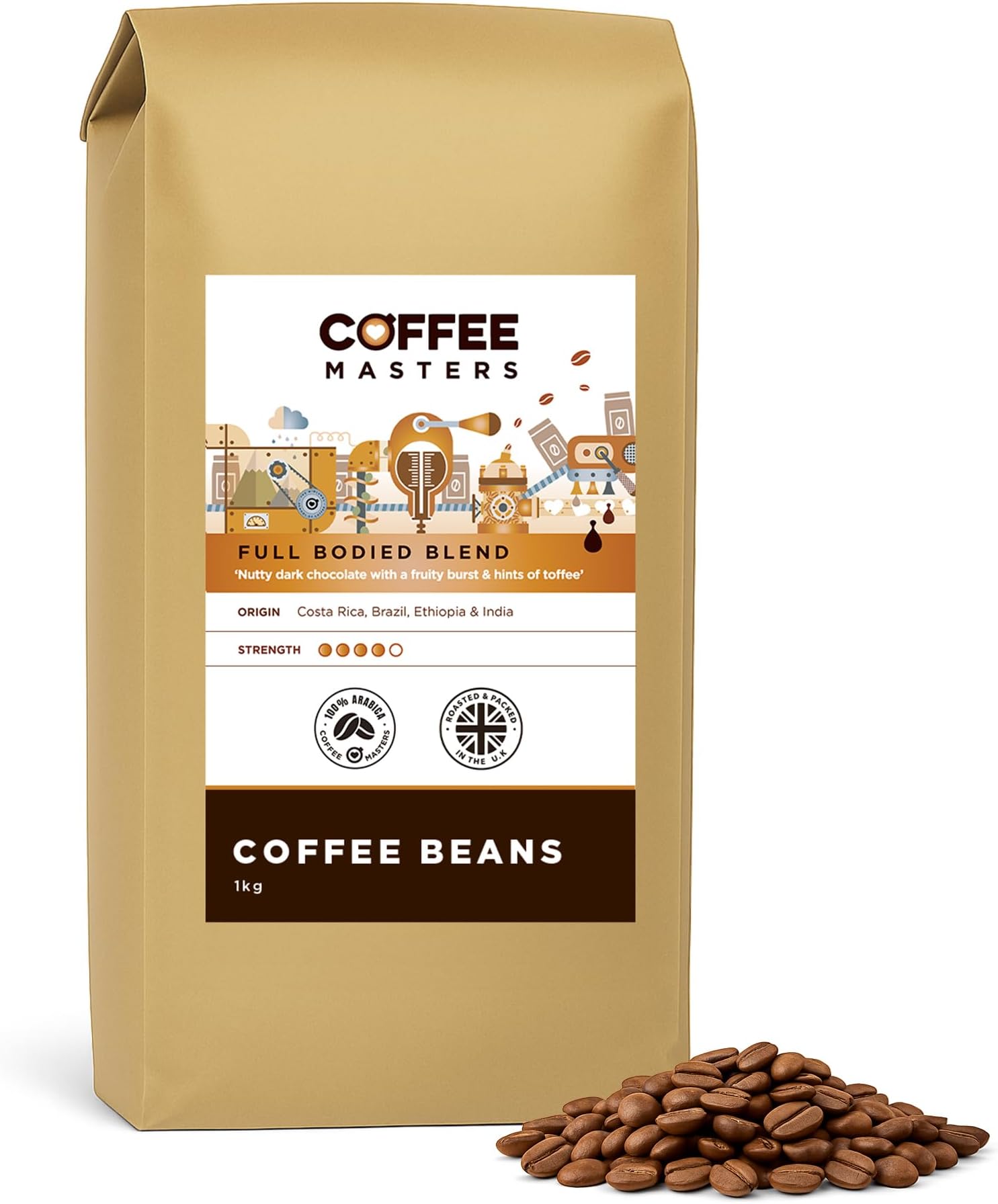 Full Bodied Espresso Coffee Beans 1kg - Medium Dark Roast Arabica Bean - Perfect for Barista Machines - Fairtrade Certified