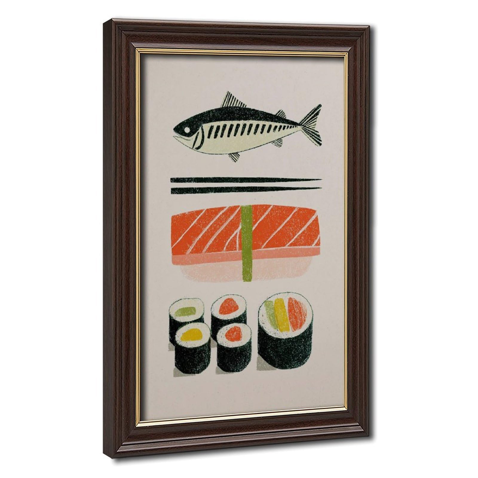 Pyberon Grey Japanese Cuisine, Salmon Nigiri Sushi Canvas Poster Bedroom Decor Landscape Office Room Decor Gift 8" L X 12" W